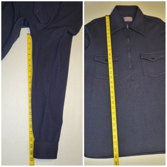 Pendelton Vintage Wool Navy Long Sleeve 1/2 Zip Polo Shirt USA Men's Large - Picture 7 of 8